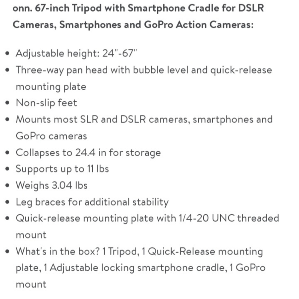 Onn Focus tripod with smartphone cradle 24-67" - Picture 9 of 9
